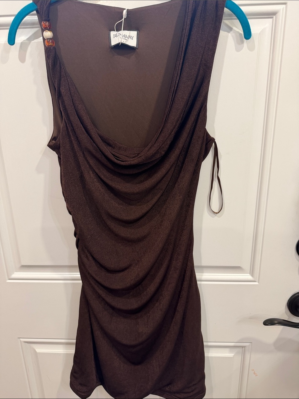 Romantic Runaway Brown Draped Cowl Neck Dress